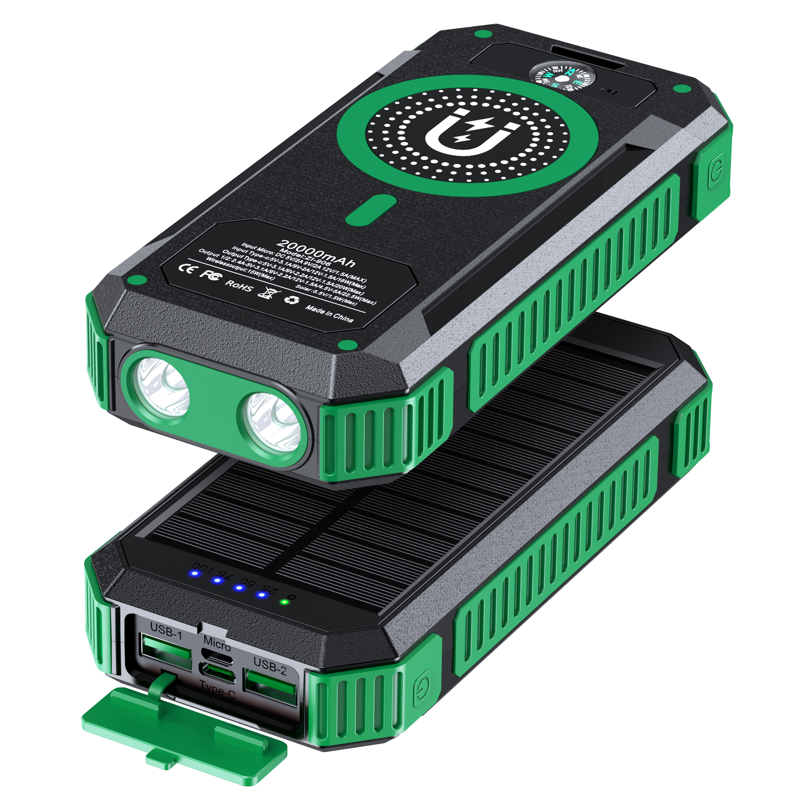 BMP-W2034C 22.5W Fast Charging Solar Power Bank 20000mAh with Wireless Charger 15W