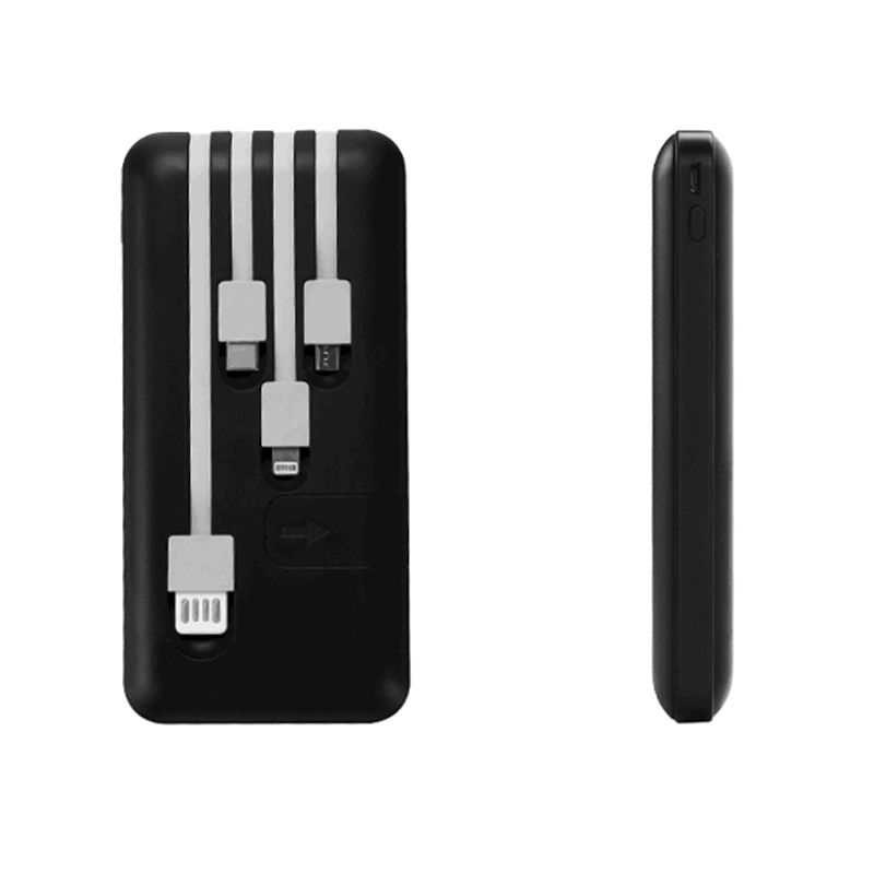 BMP-J1768：Mobile Phone Stand Power Bank with four cables(USB/Type C/iPhone/Micro tips)10000mAh
